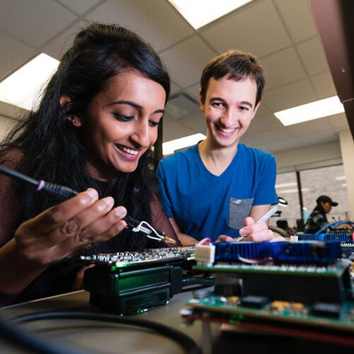 Engineering students at work